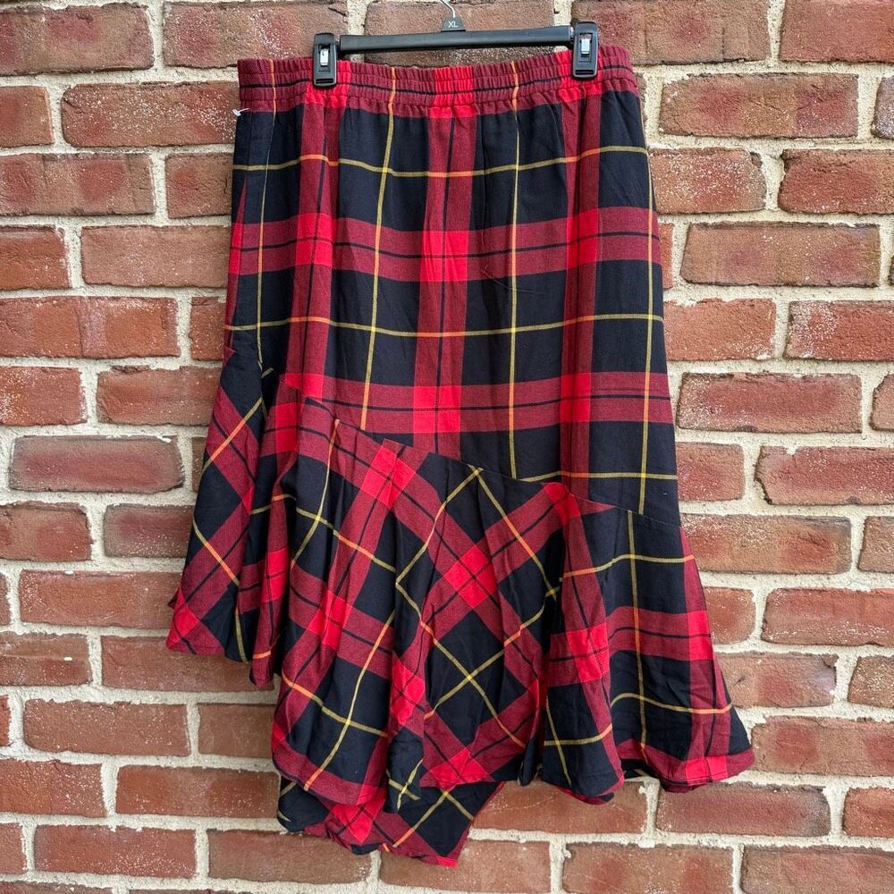 Pyramid Collection Plaid Handkerchief Hem Cotton Midi Skirt Multicolor XL NWOT